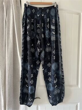 Lotus + Luna NWT Women's Wide Leg Harem Pants in Black Moon & Lotus Print XL